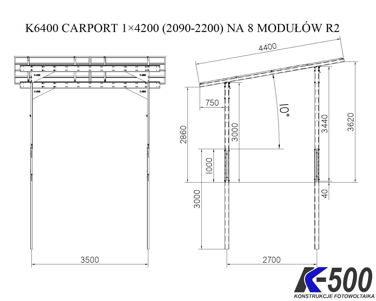 K6400 CARPORT 1x4200 (2090-2200) na 8 modułów R2 - obrazek 7